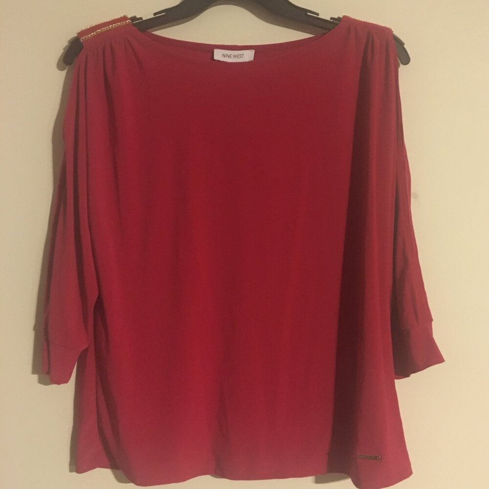 Nine West Fuchsia Pink Blouse w/ Slit Sleeves Large NWT